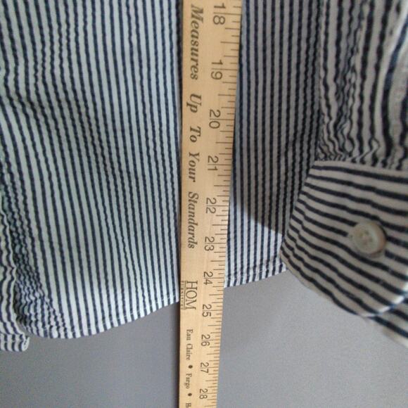 LL Bean Shirt Womens S Black White Stripe Seersucker Button Up - Picture 4 of 5